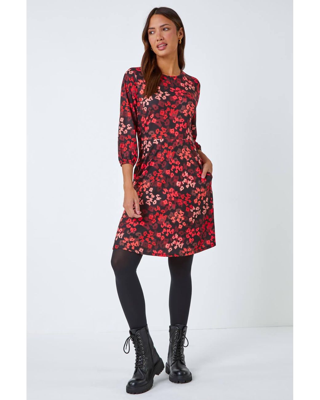 Roman Red Animal Print Pocket Stretch Dress