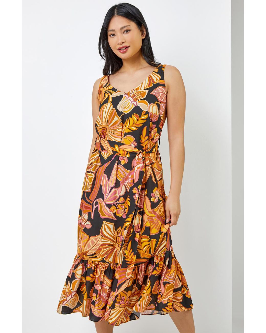 Roman Petite Multicolor Floral Print Tiered Dress