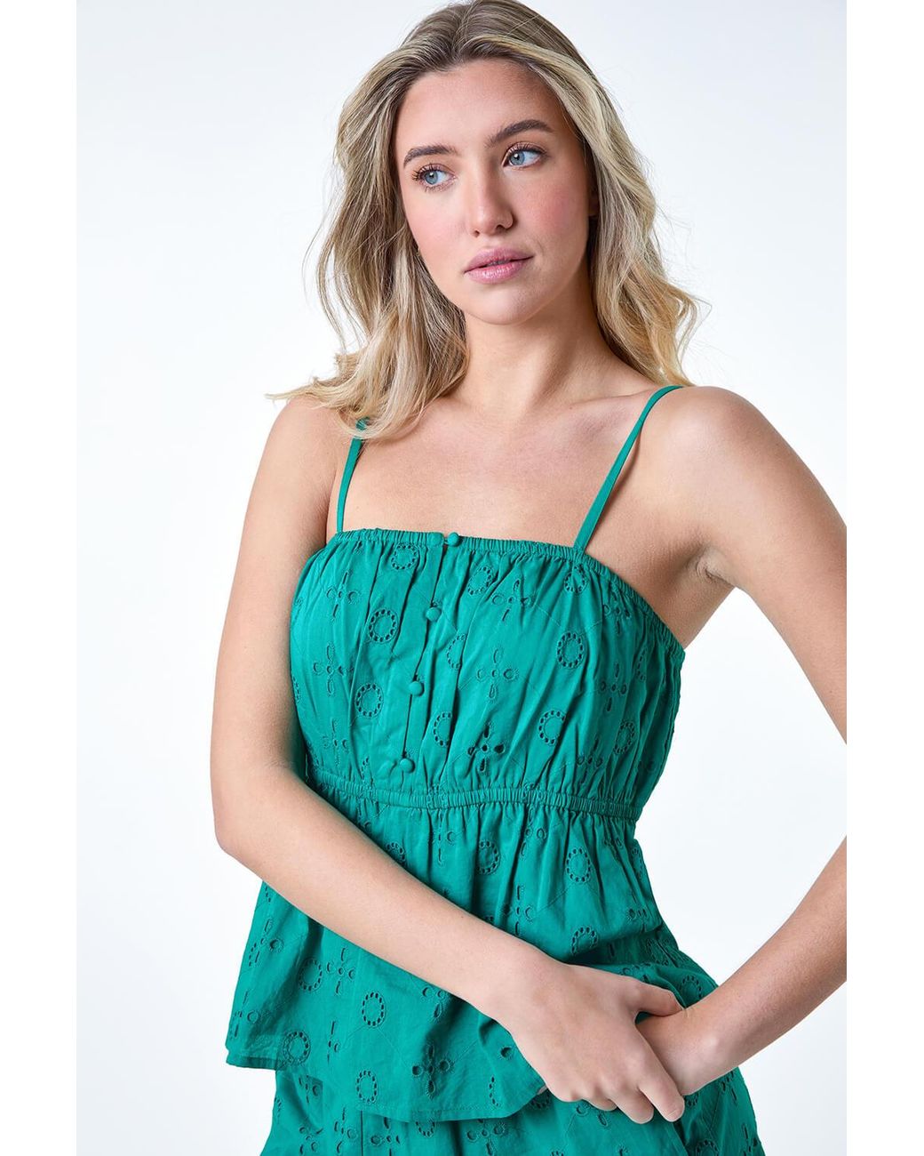 D.u.s.k Green Cotton Broderie Vest Top