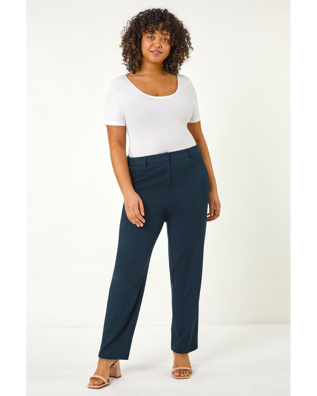 Roman Curve Blue Straight Leg Trouser
