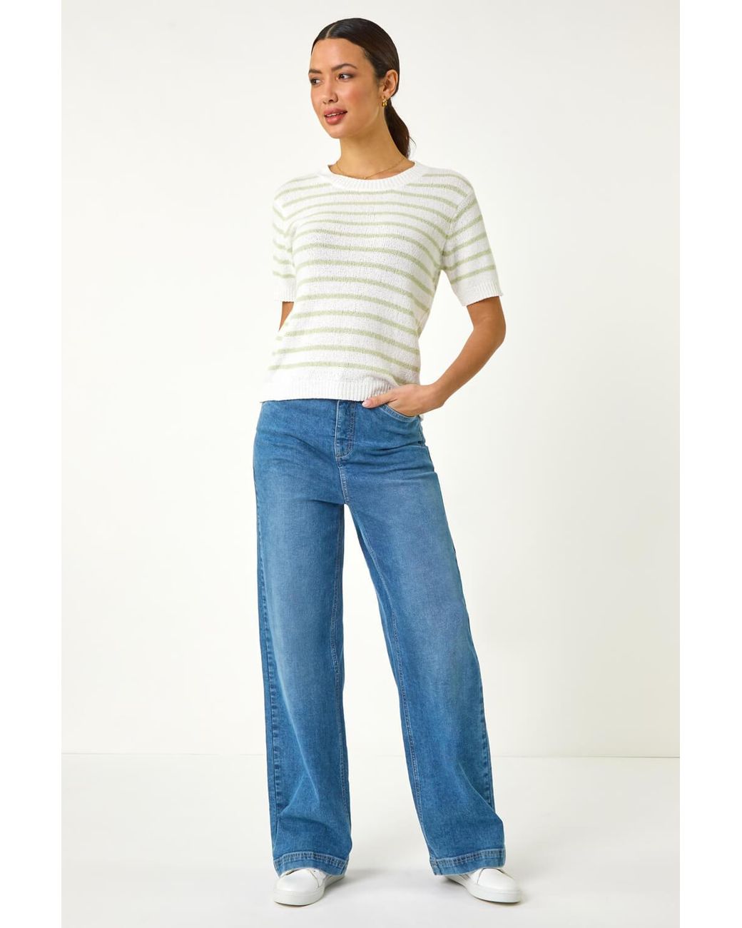 Roman Green Dainty Stripe Knit Top