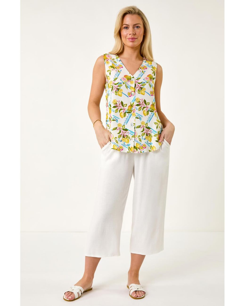 Roman Petite White Floral Lemon Blouse