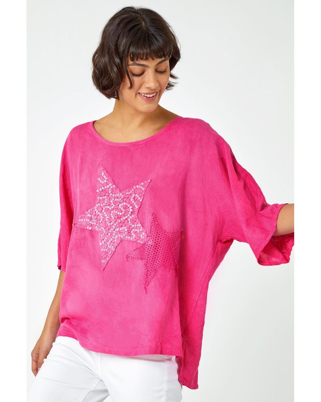 Roman Pink Sequin Star Print Tunic Top