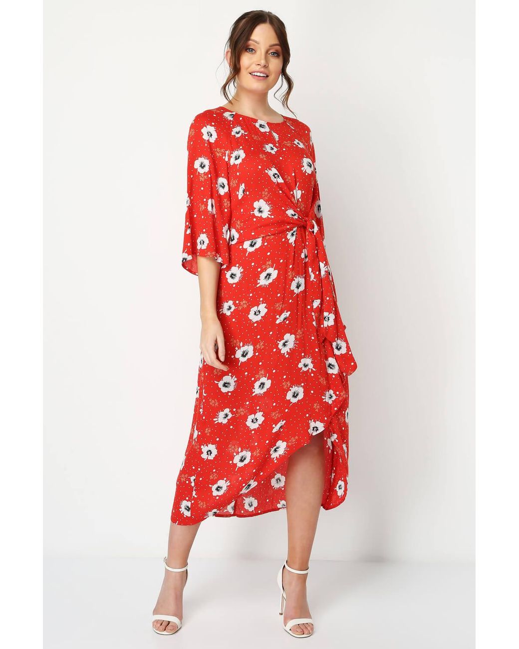 Roman Red Floral Knot Waist Maxi Dress