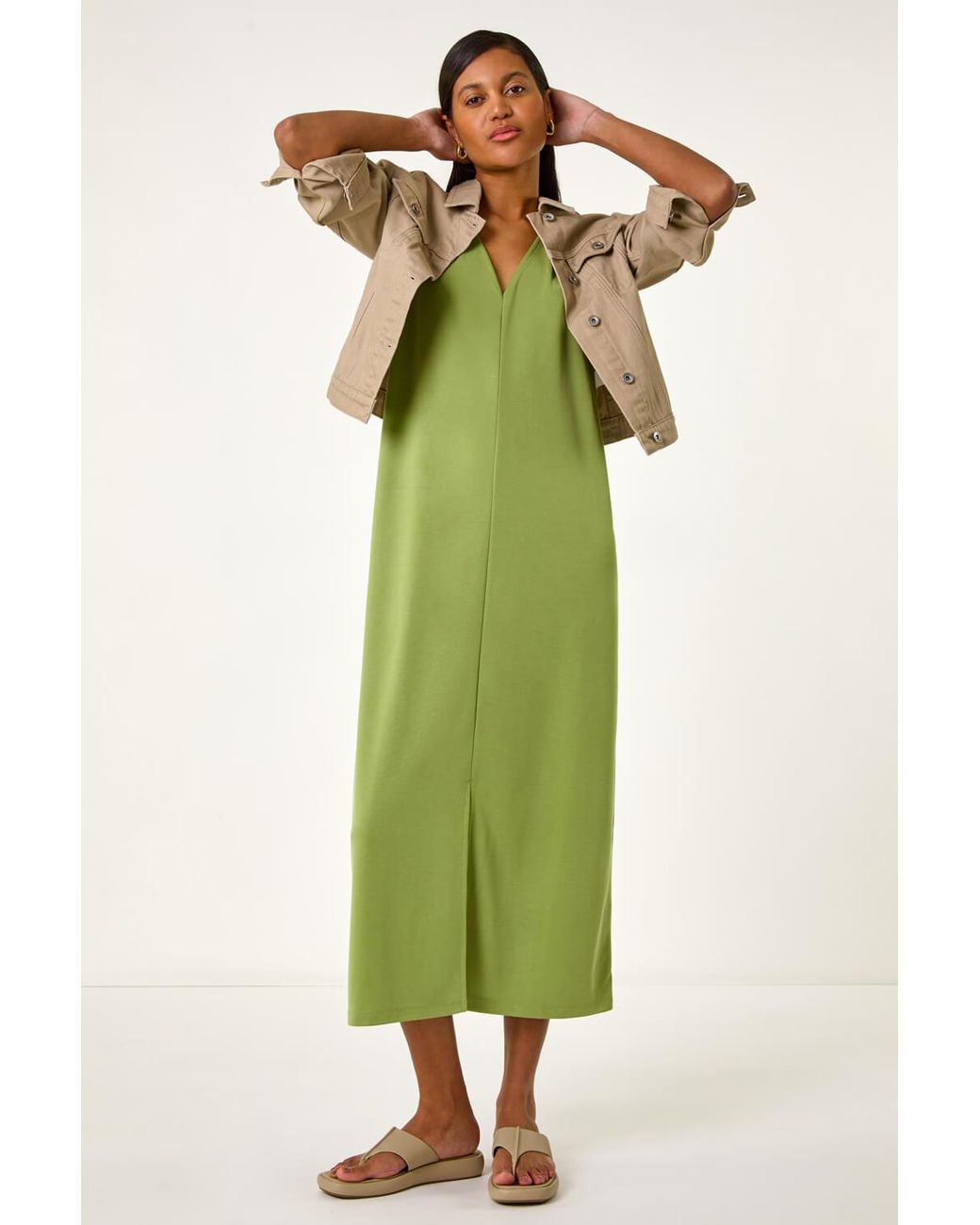 Roman Green Soft Pique Stretch Midi Dress