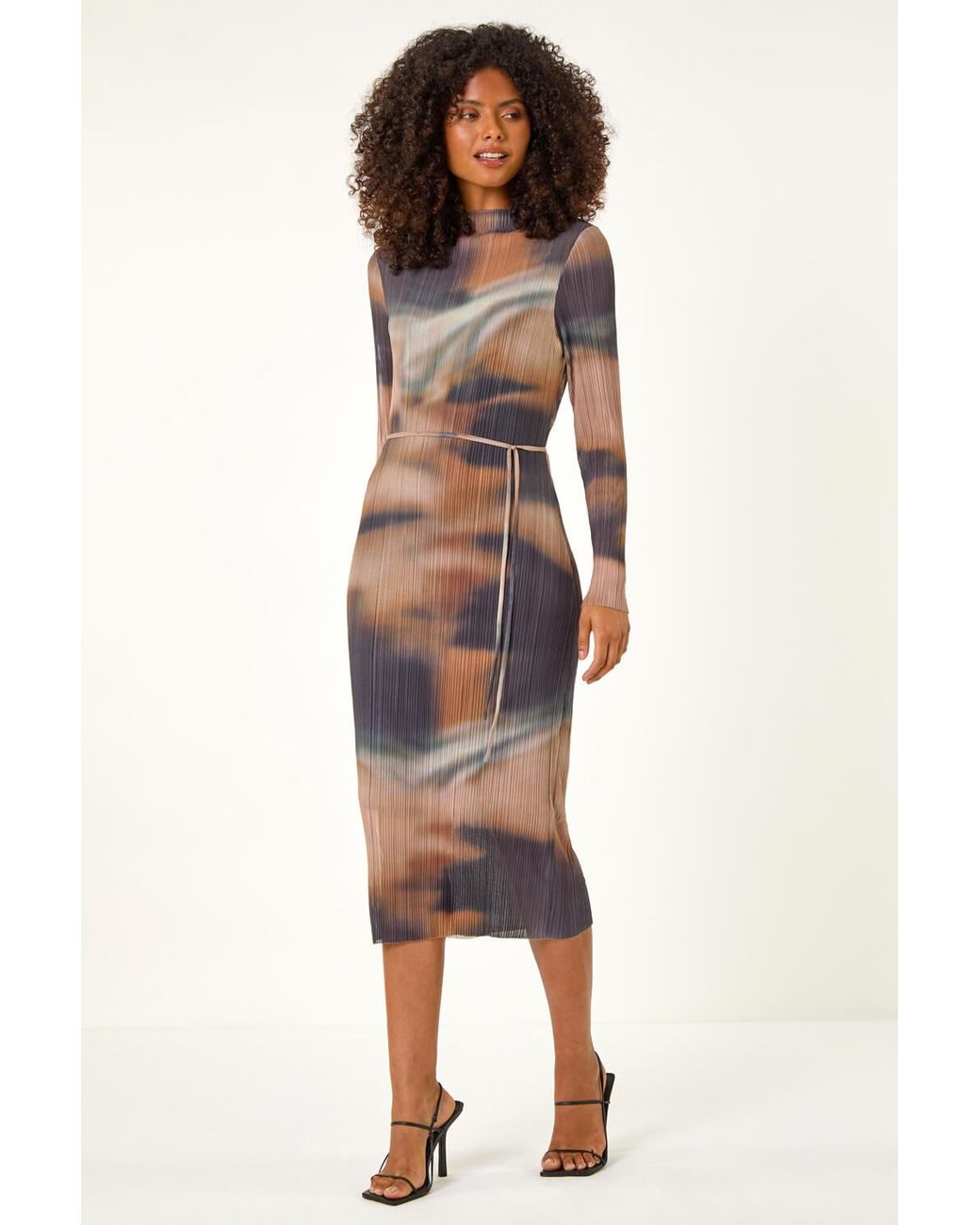 D.u.s.k Blue Abstract Plisse Stretch Mesh Midi Dress