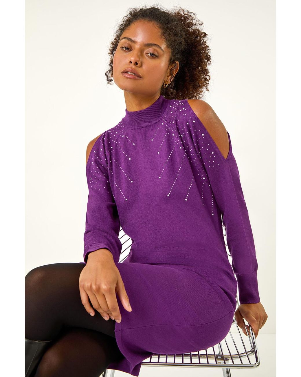 D.u.s.k Purple Sparkle Shoulder Jumper Dress