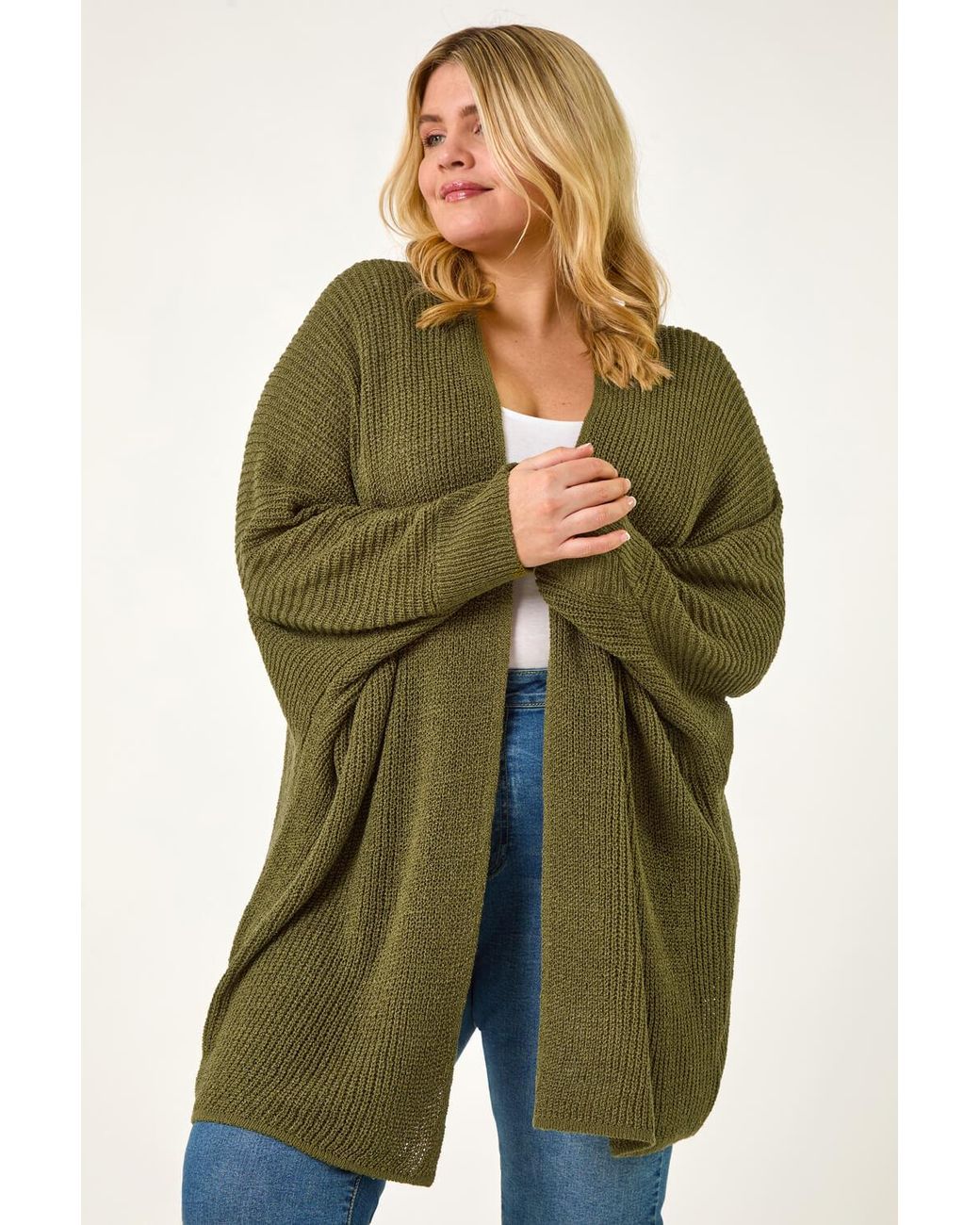 Roman Curve Green Light Weight Knit Cardigan