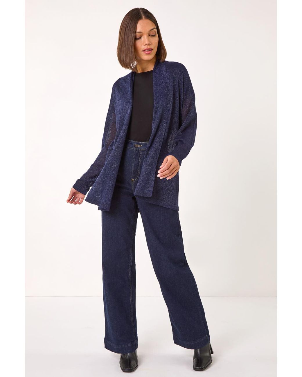 Roman Blue Shimmer Longline Knit Cardigan