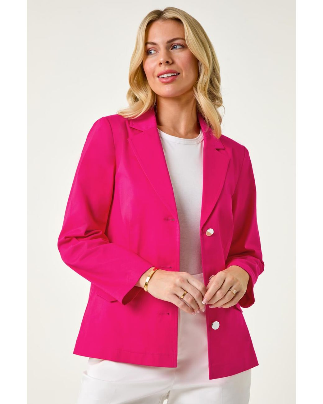 Roman Petite Pink Collar & Revere Stretch Blazer
