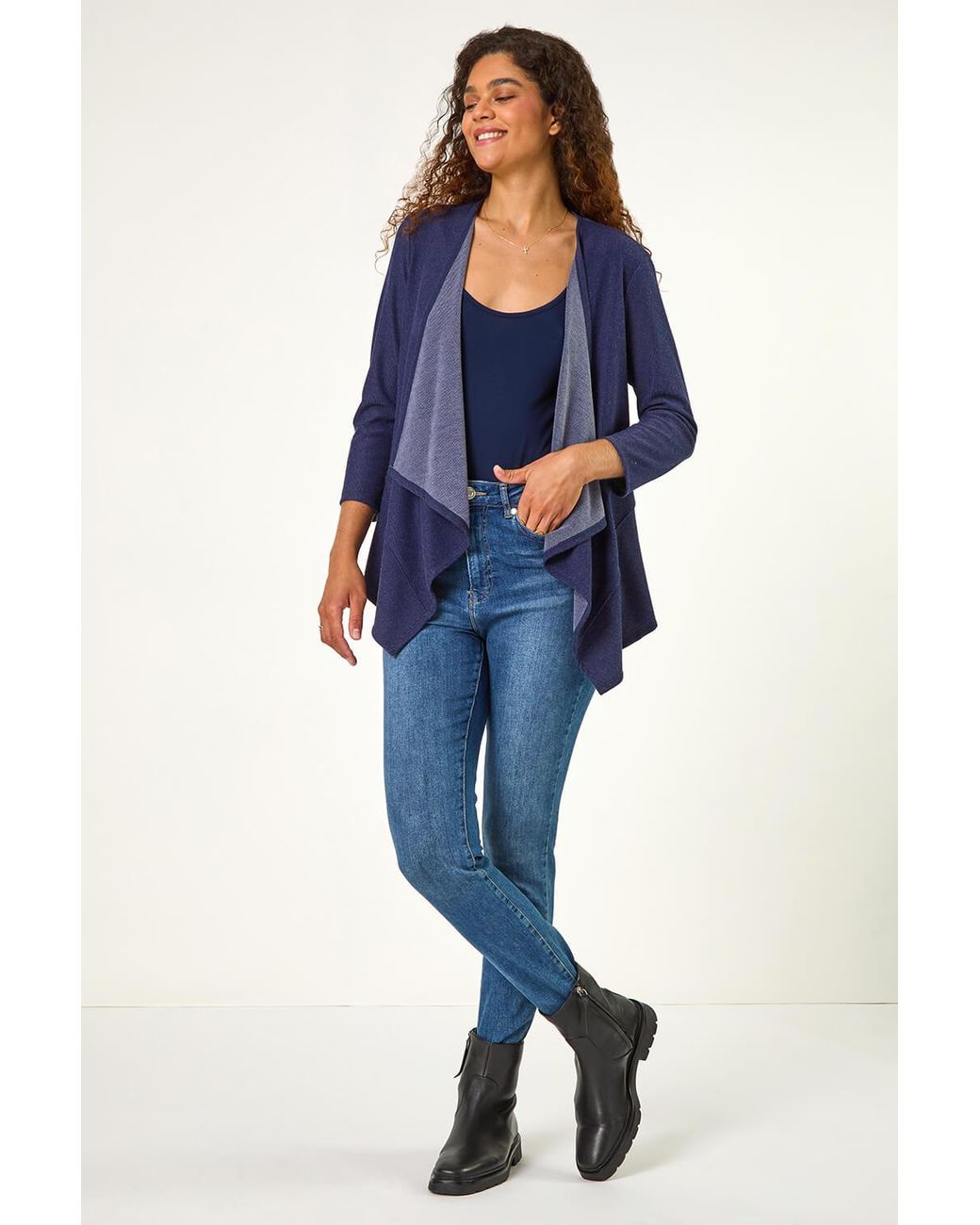 Roman Blue Stretch Waterfall Knit Cardigan