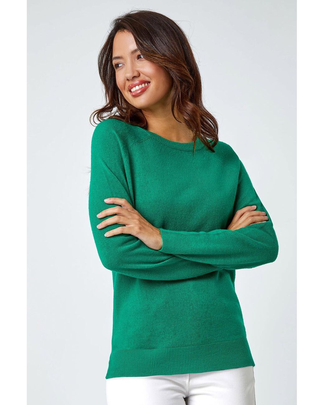 Roman Green Plain Soft Crew Neck Jumper
