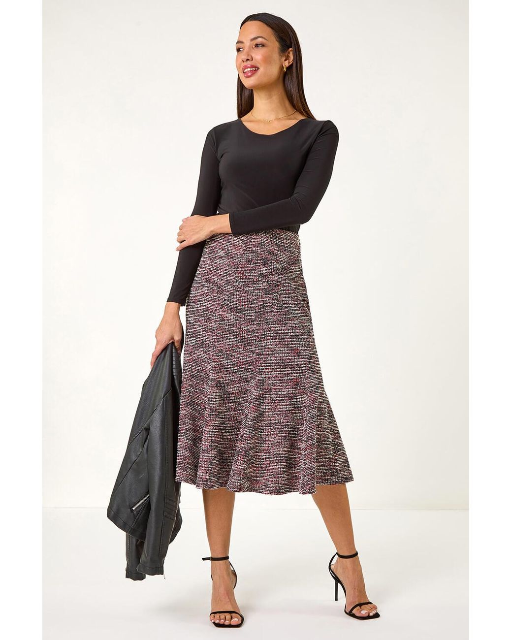 Roman Textured Boucle Panel Stretch Skirt