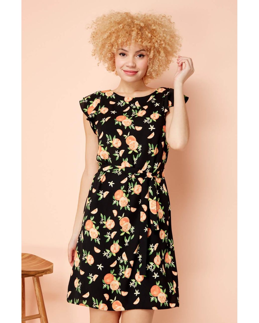 Roman Black Print Frill Sleeve Shift Dress