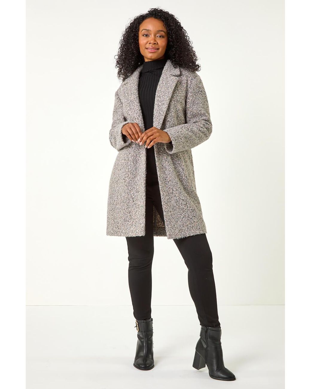 Roman Petite Gray Textured Boucle Coat