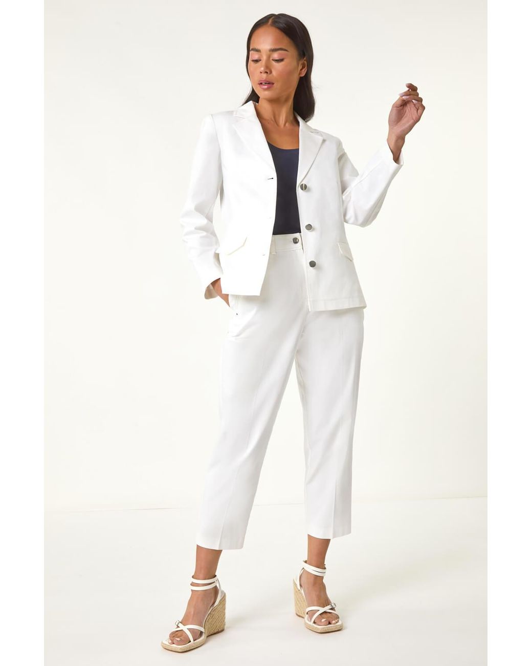 Roman Petite White Cotton Stretch Blazer