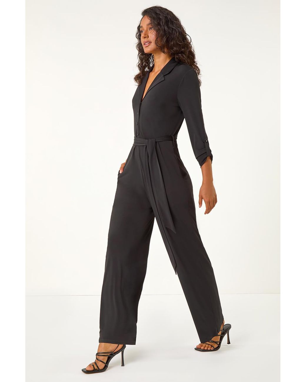 D.u.s.k Blue Button Through Belted Stretch Jumpsuit
