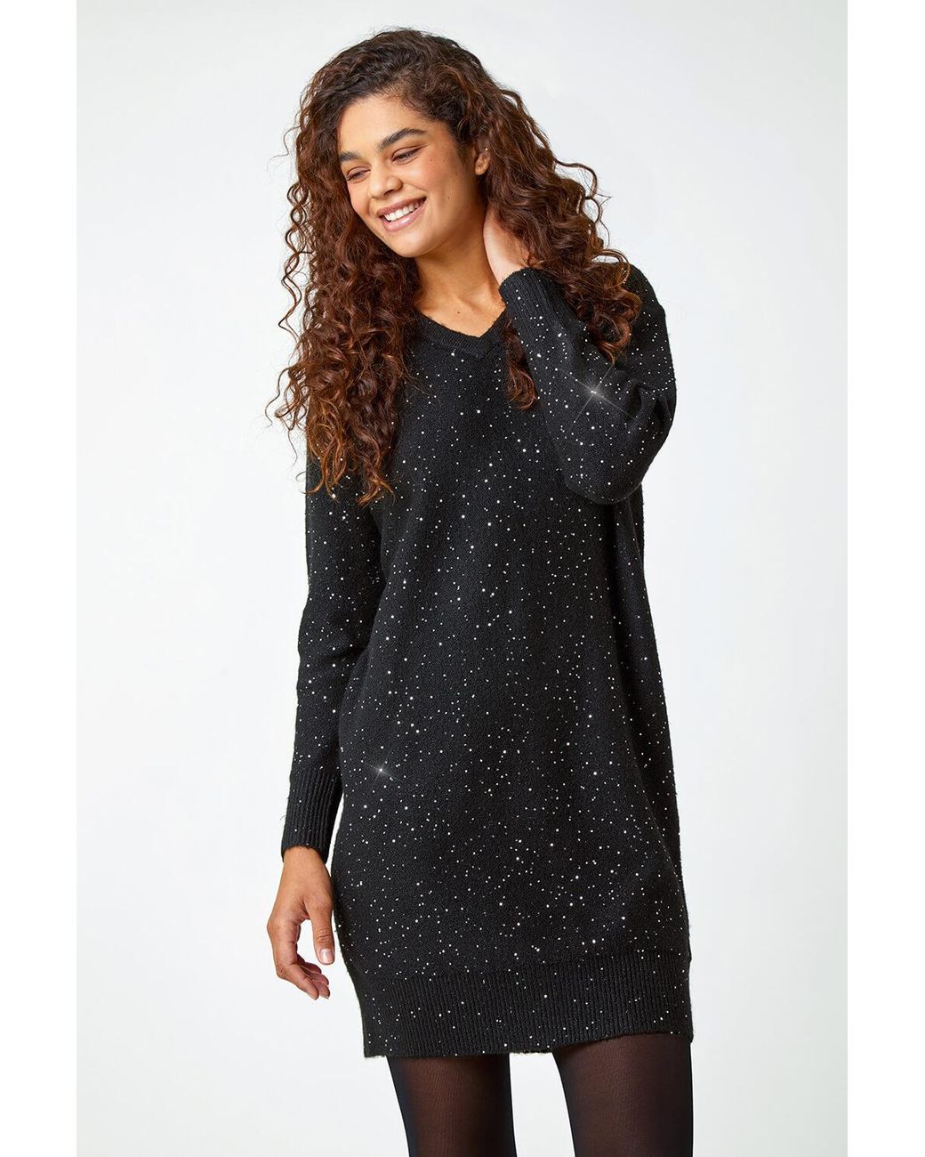 Roman Black Sequin Detail Stretch Jumper Dress