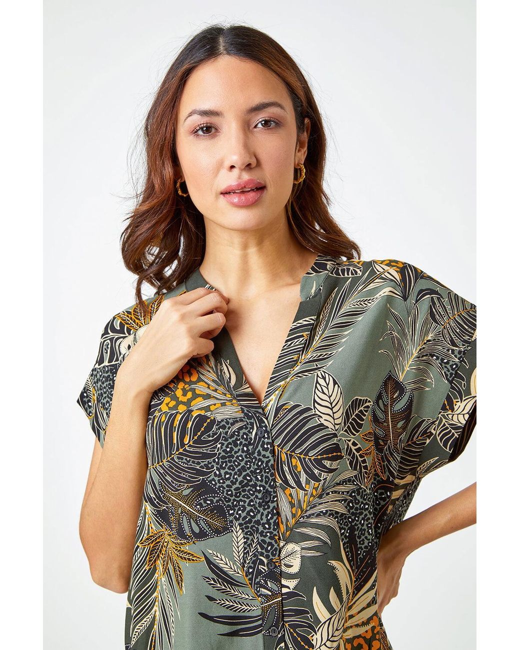 Roman Black Leaf Print Relaxed Shirt