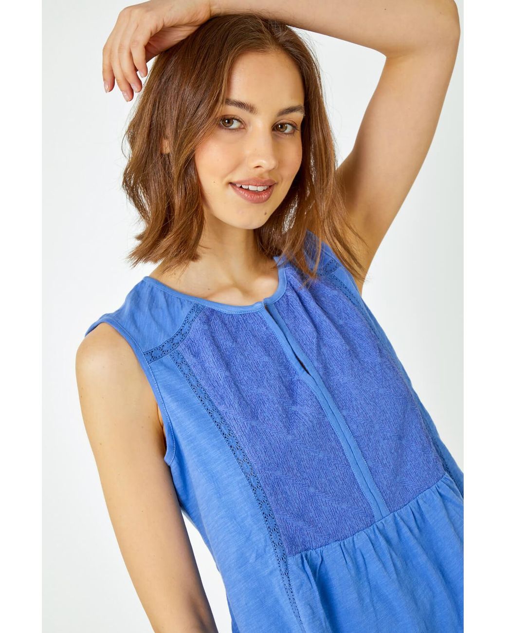 Roman Blue Embroidered Peplum Cotton Vest
