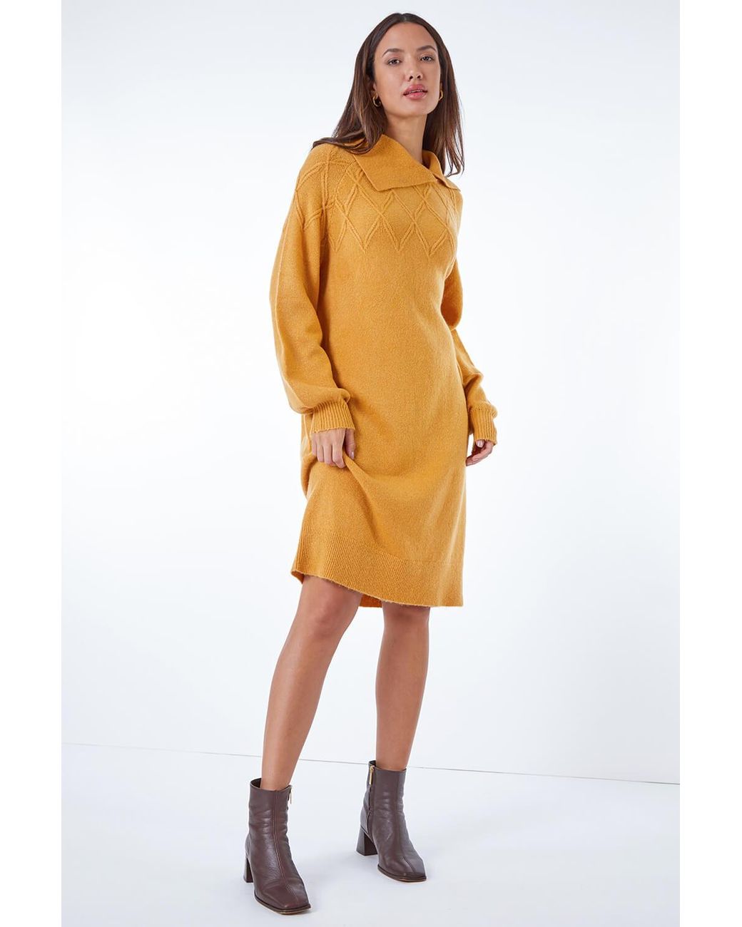 Roman Orange Longline Split Neck Jumper Dress