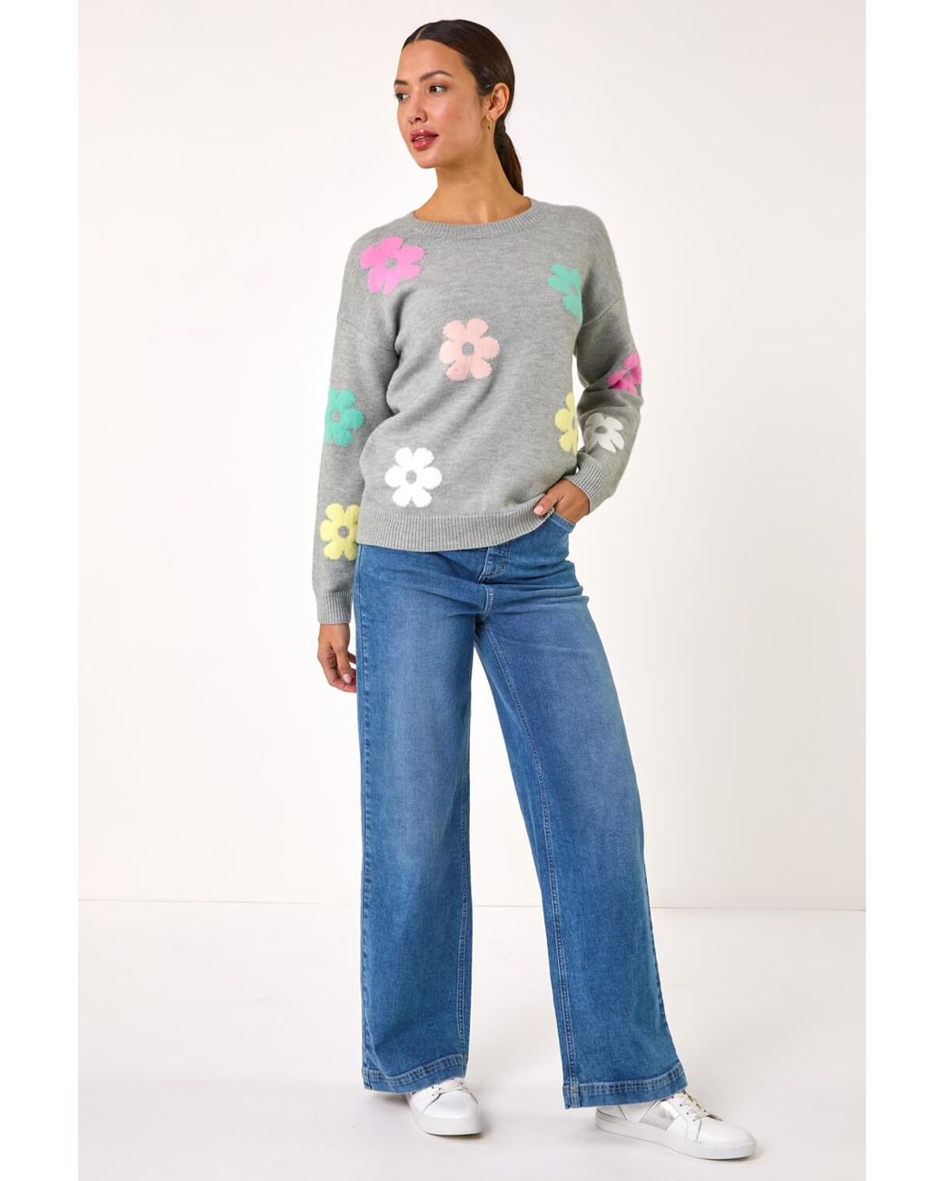 Roman Gray Floral Print Jacquard Knit Jumper