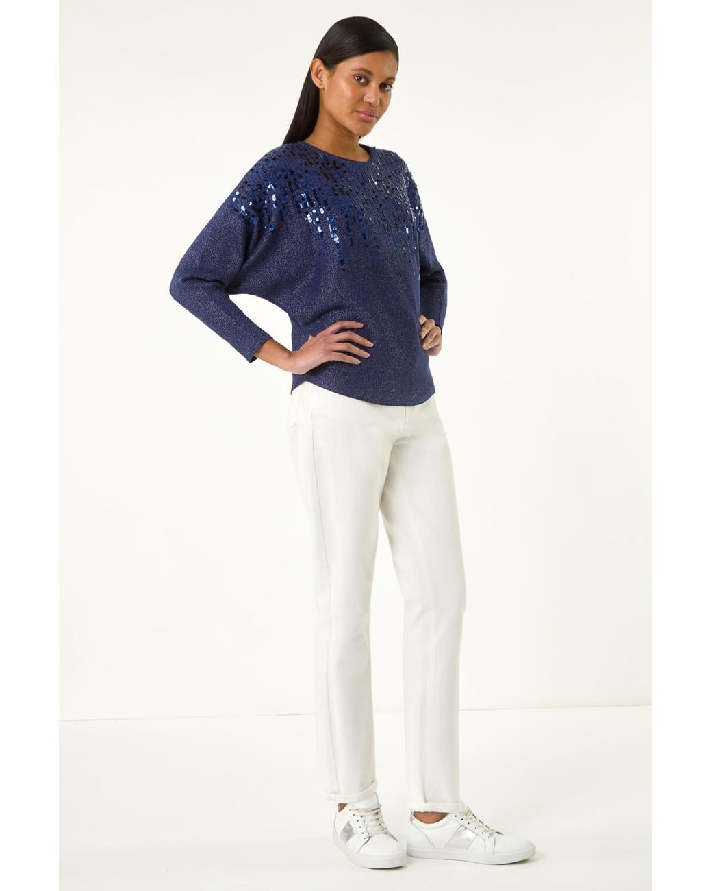 Roman Blue Sequin Drop Knit Jumper