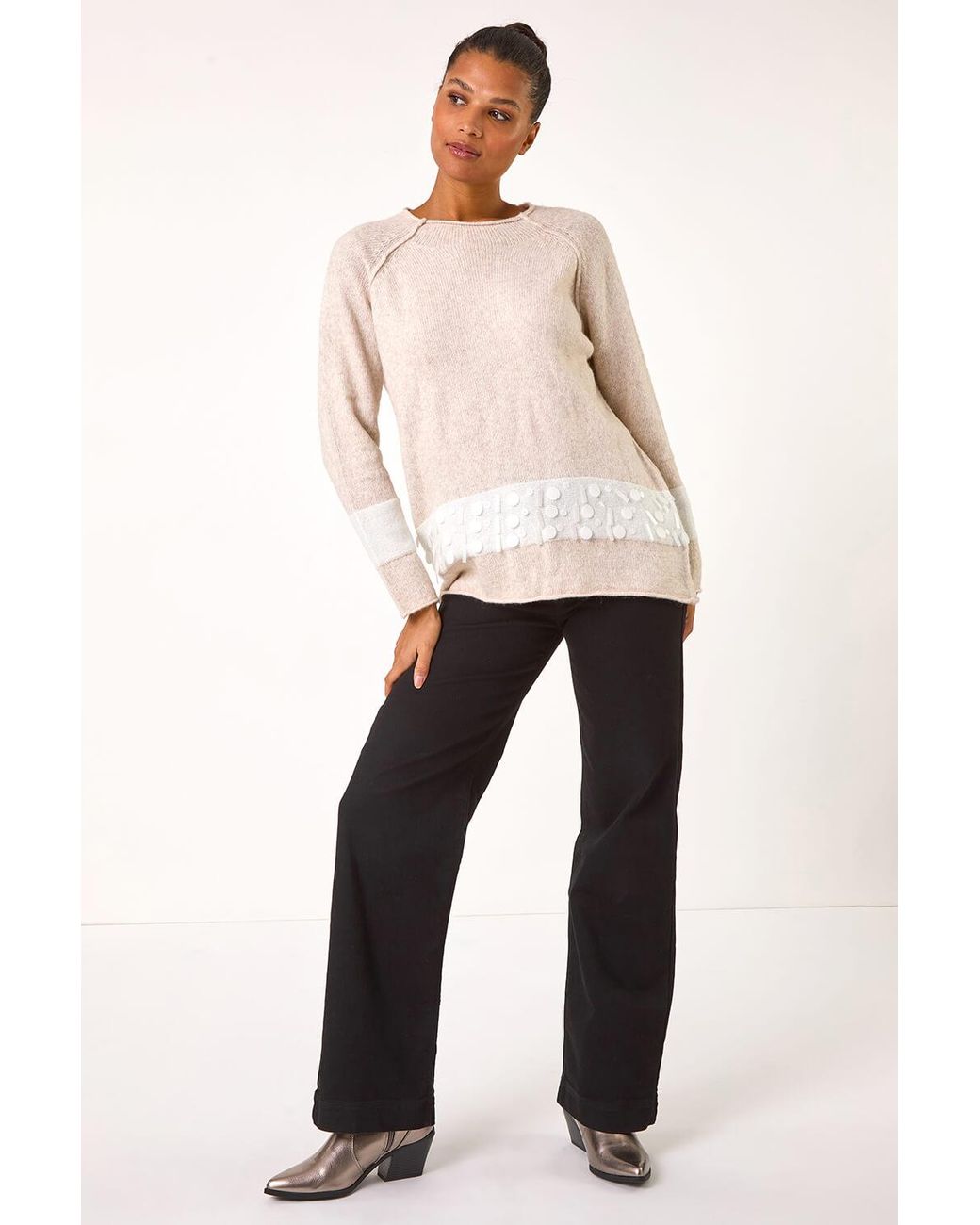 Roman Natural Sequin Colour Block Knit Jumper