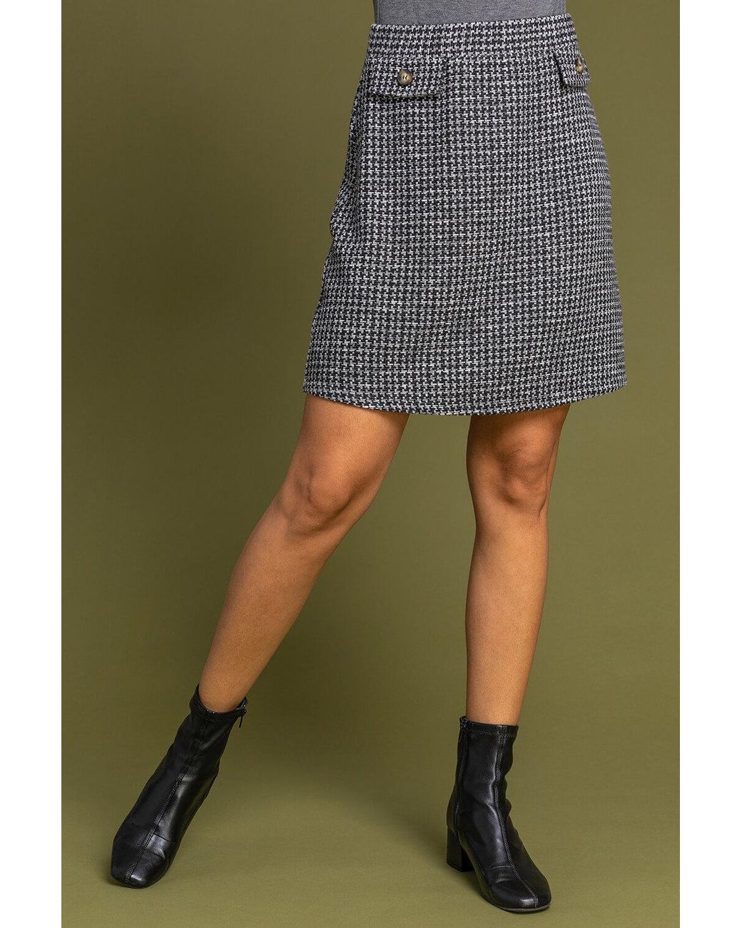 Roman Gray Houndstooth Pocket Mini Skirt