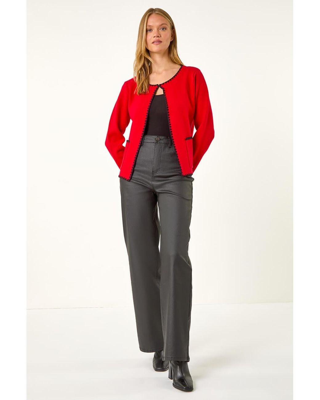 Roman Red Blanket Stitch Cardigan