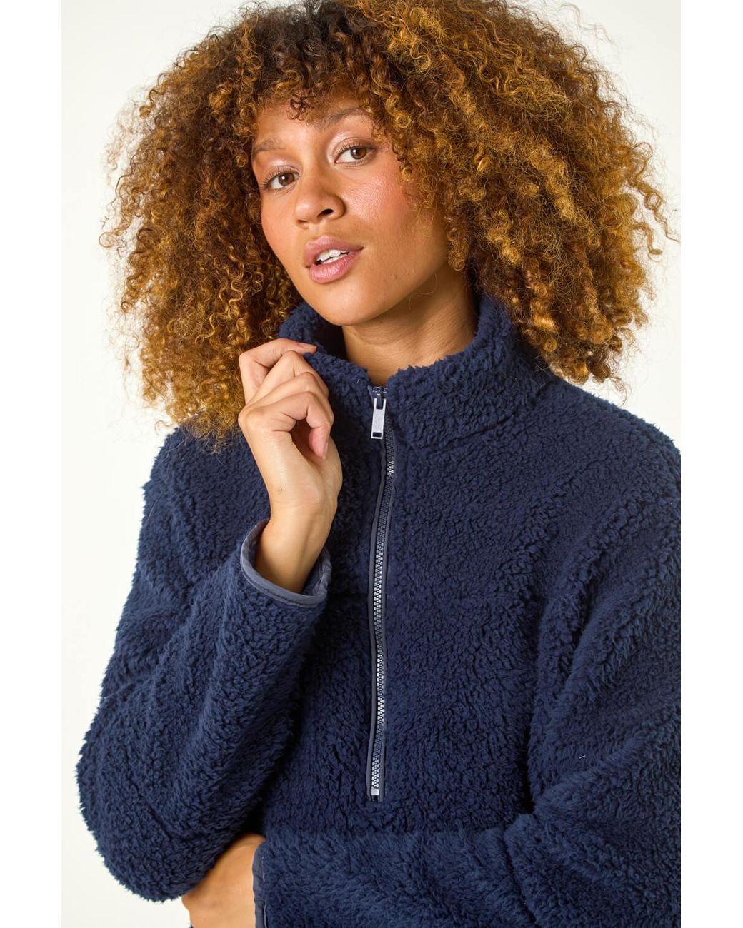 Roman Blue Funnel Neck Half Zip Fleece Jacket