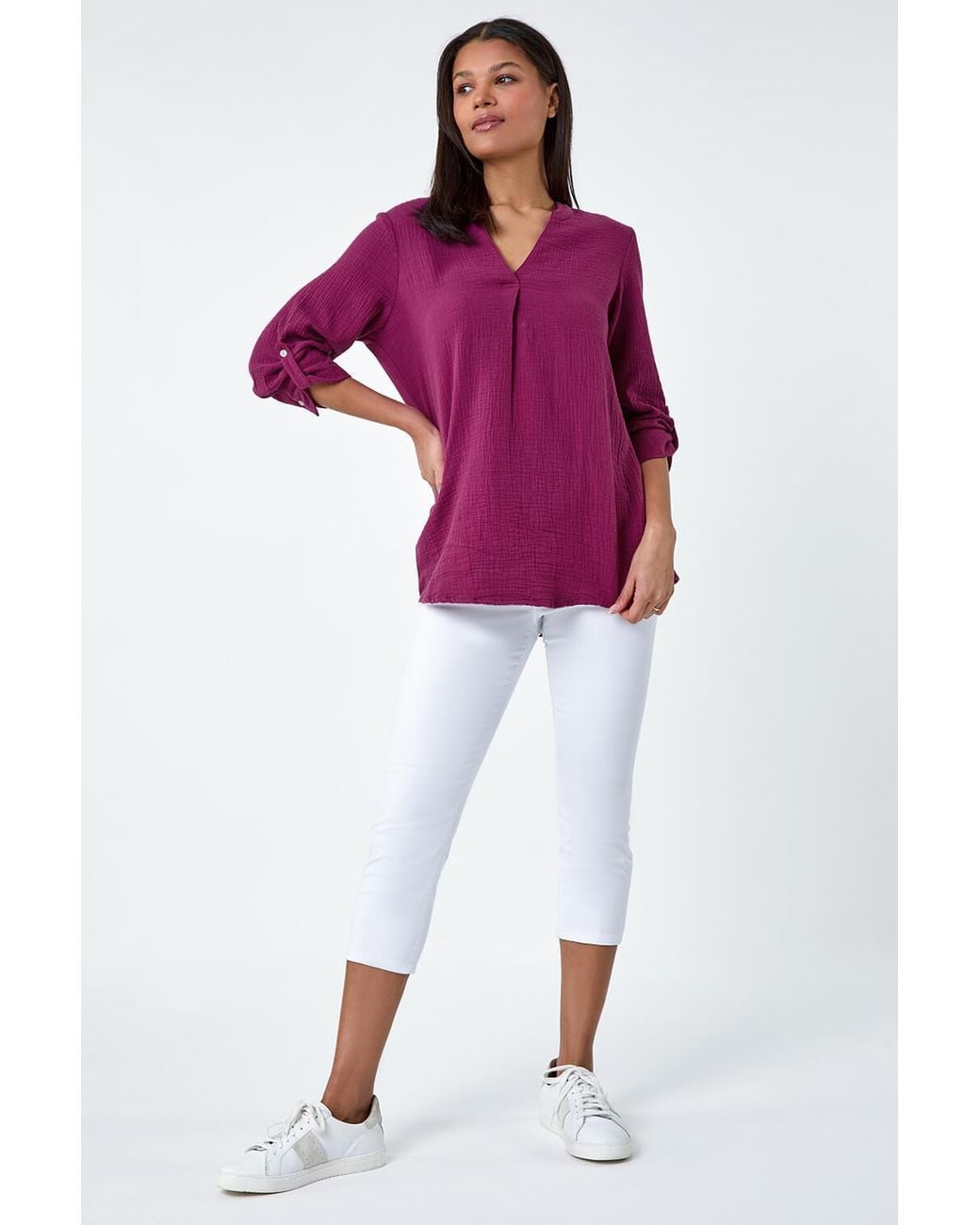 Roman Purple Pleat Detail Cotton Top