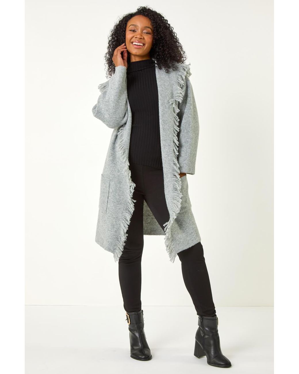 Roman Petite Gray Tassel Pocket Detail Cardigan