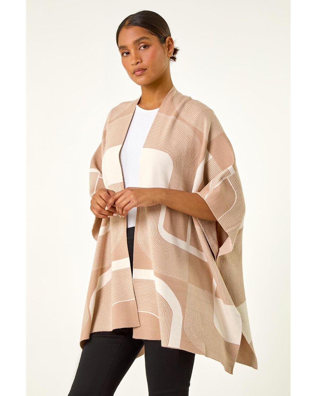 Roman Natural Linear Print Knit Cardigan