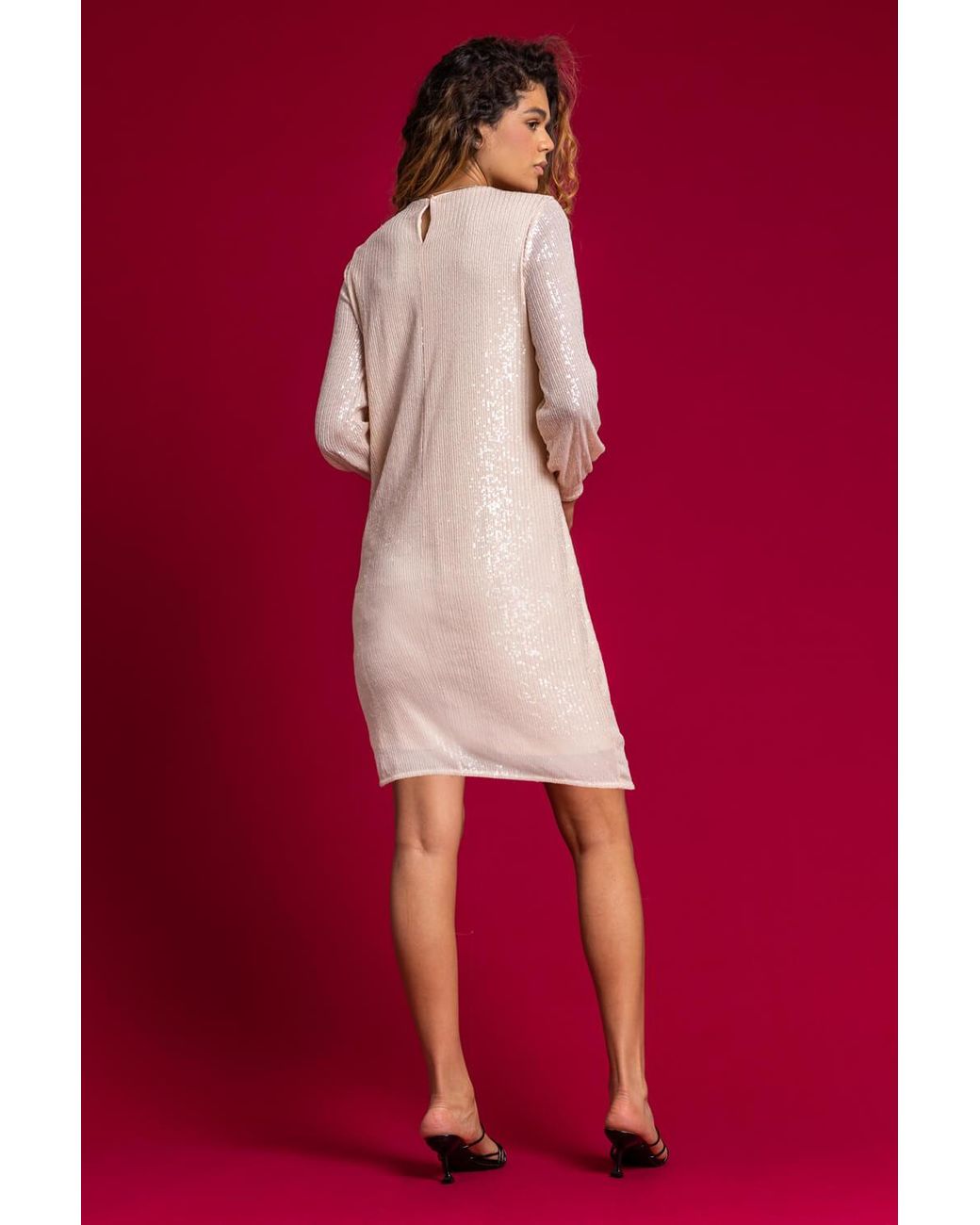 Roman Red Sequin Embellished Tunic Dress