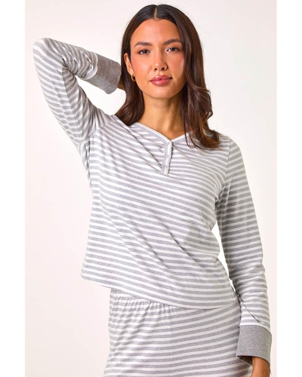 Roman White Striped Twosie Pyjama Set