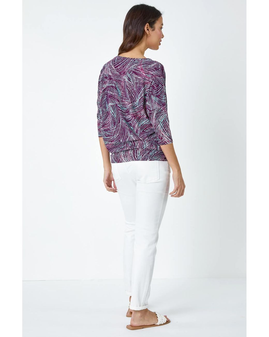 Roman Purple Abstract Stretch Blouson Top