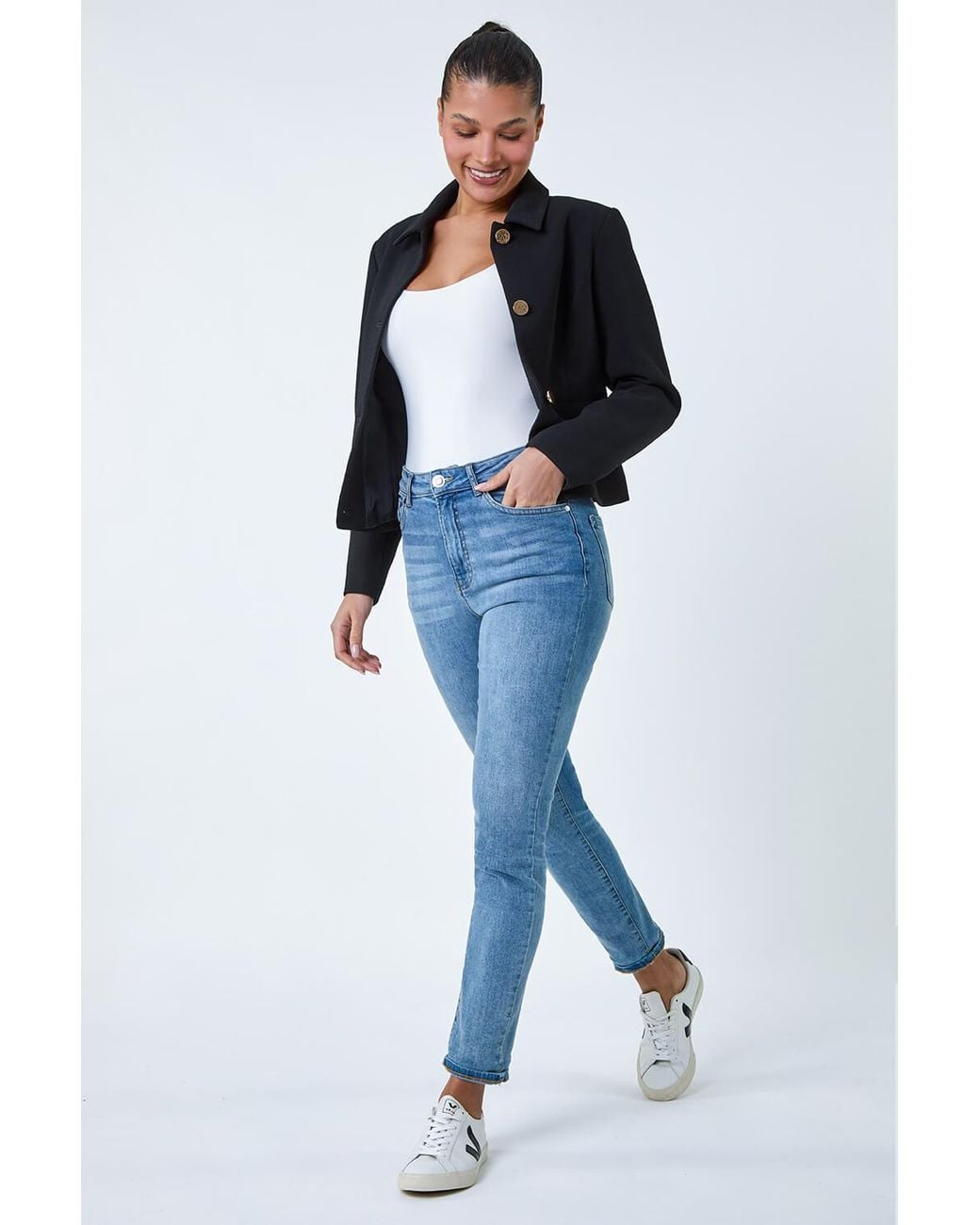 Roman Blue Textured Button Detail Jacket