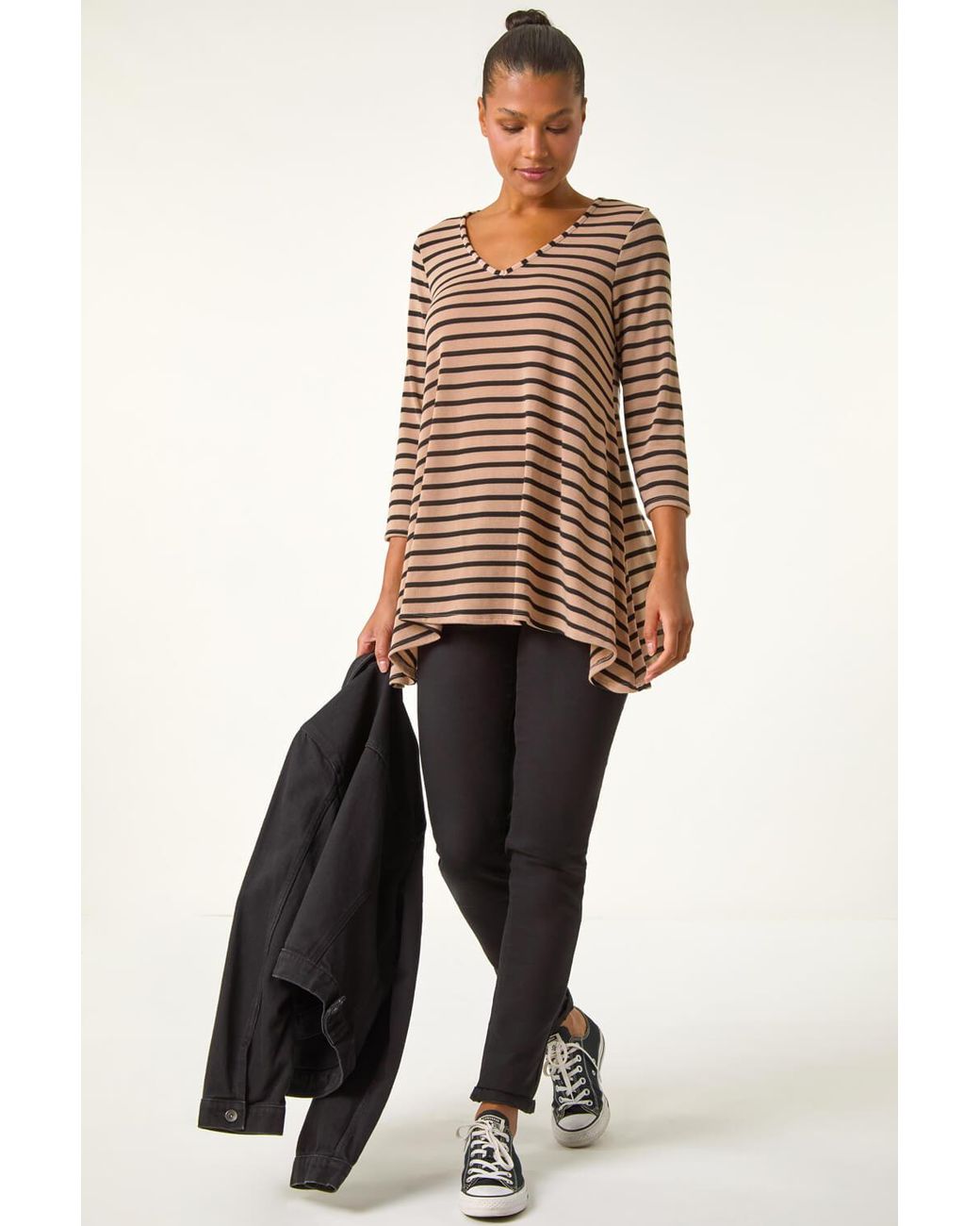 Roman Multicolor Stripe Swing Hem Tunic Top