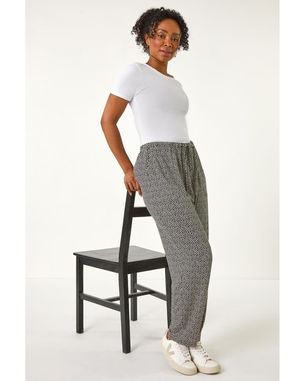 Roman Petite Gray Spot Print Stretch Trousers