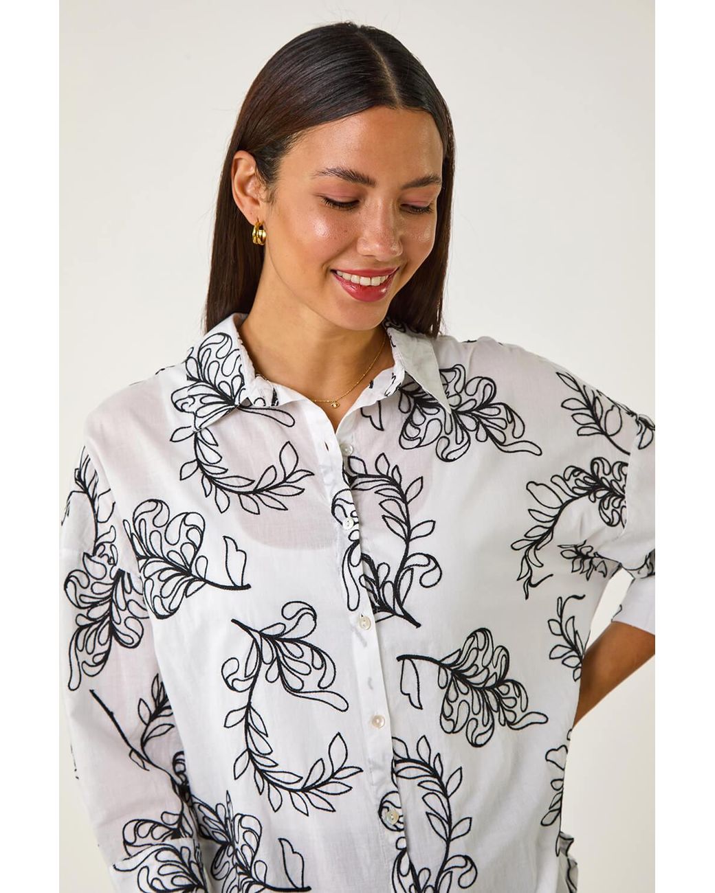 Roman Gray Embroidered Floral Cotton Shirt