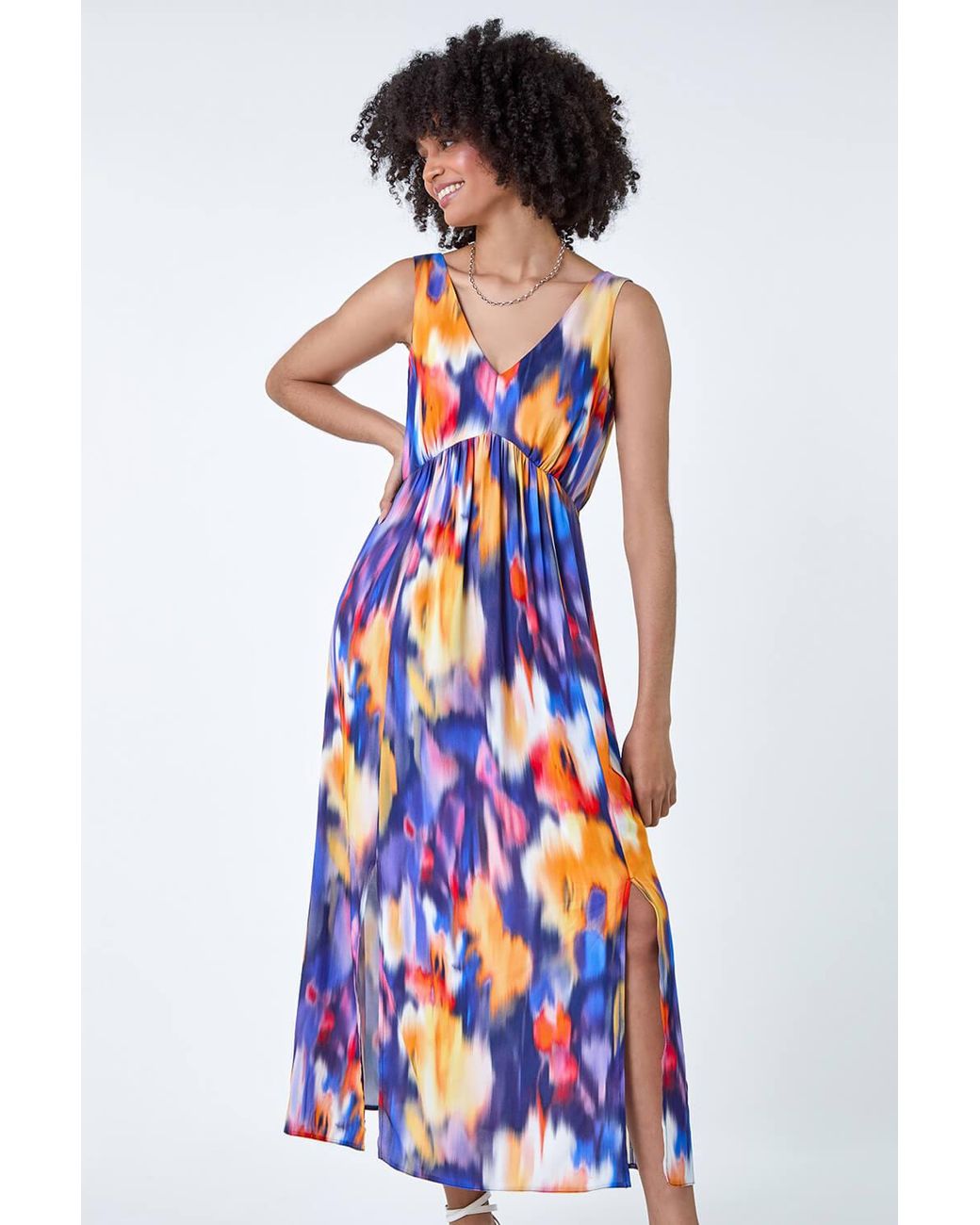 Roman White Abstract Cross Back Detail Midi Dress
