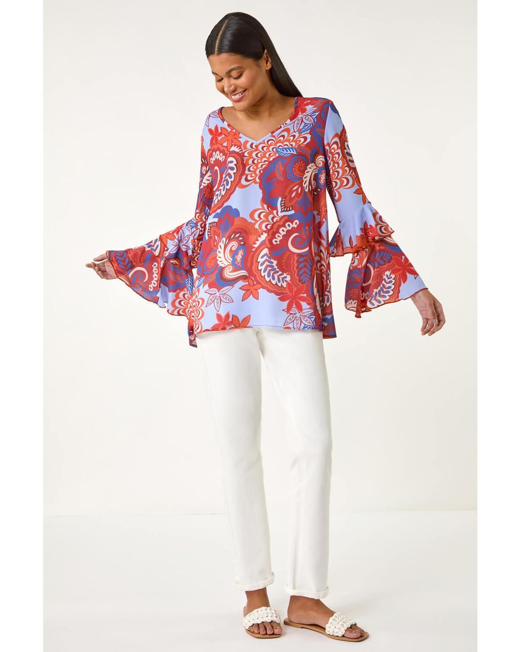 Roman Paisley Print Flared Sleeve Top