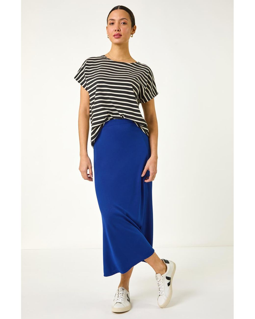 Roman Blue A-Line Pull On Stretch Skirt