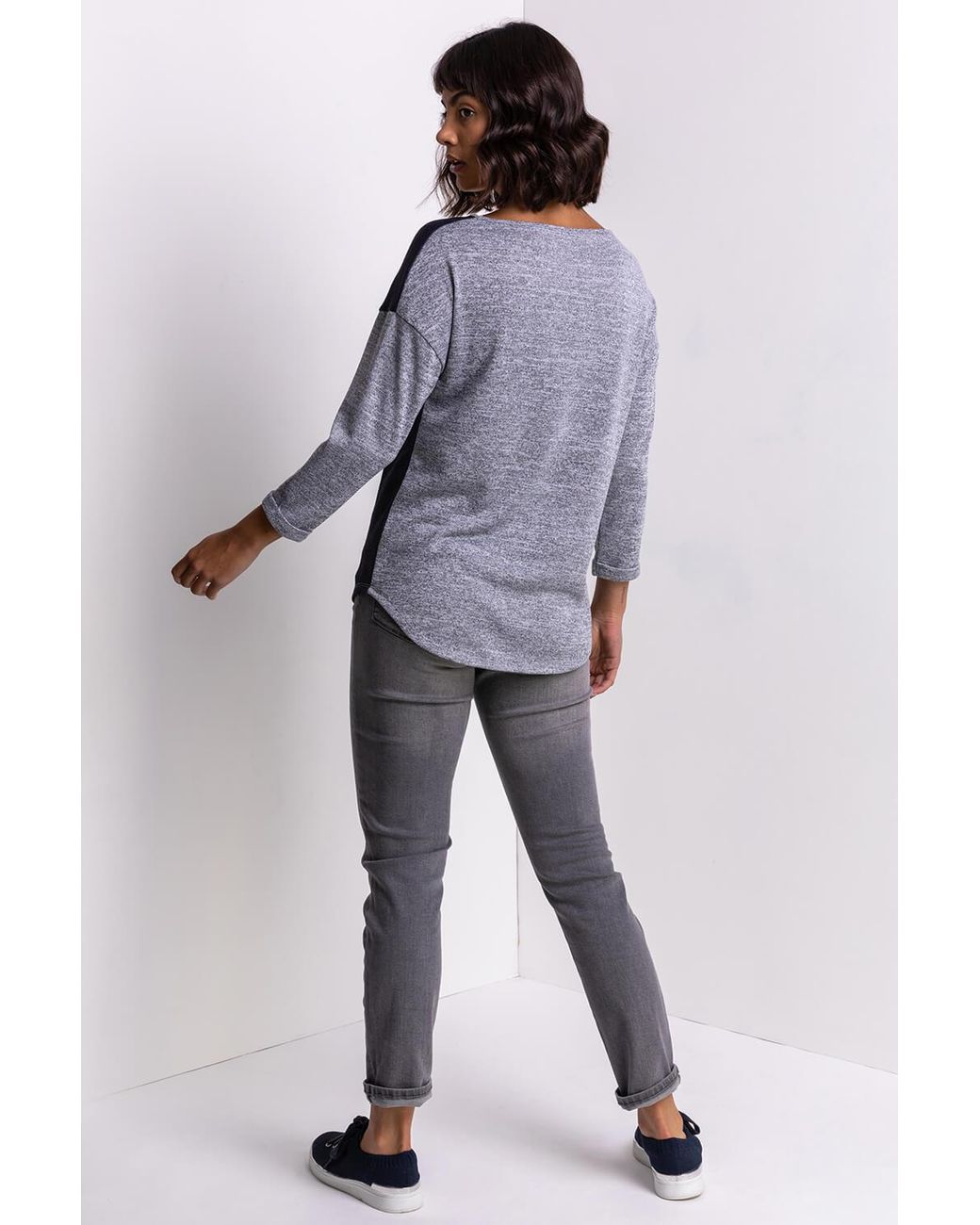 Roman Blue Contrast Animal Print Soft Knit Jersey Top