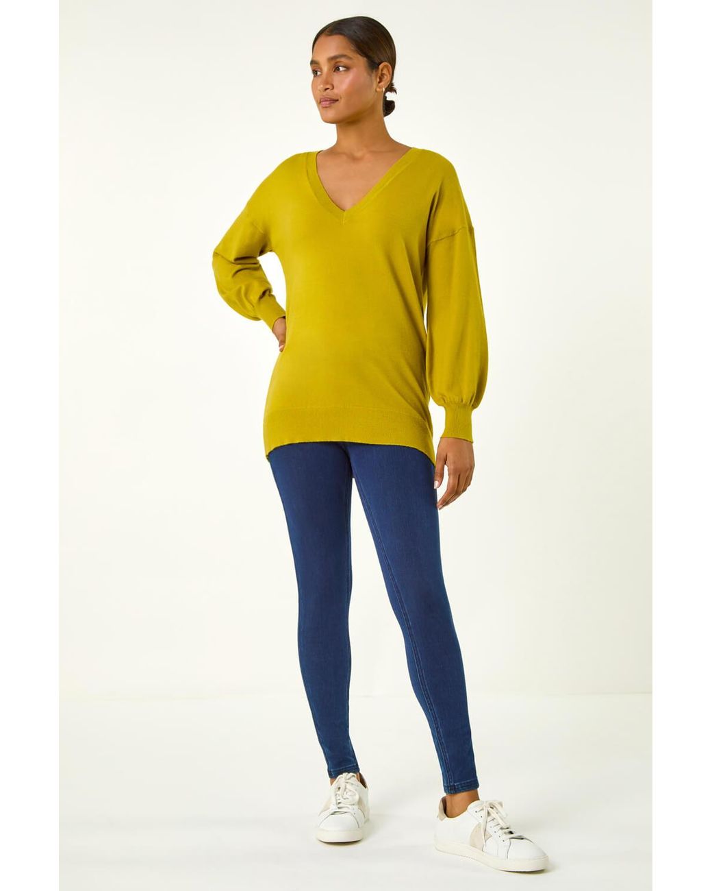Roman Yellow V-Neck Stretch Jumper