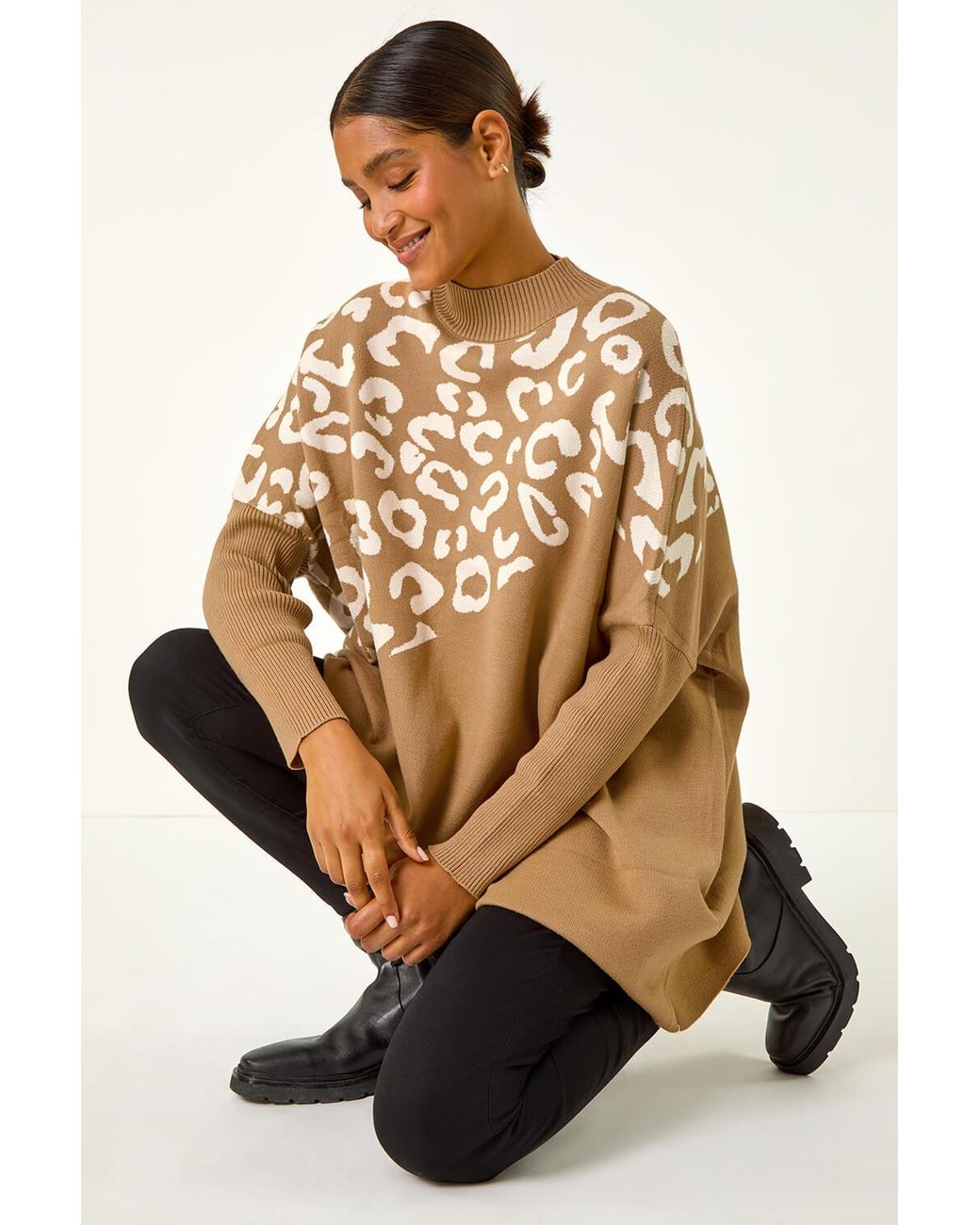 Roman Natural Leopard Print Knitted Jumper