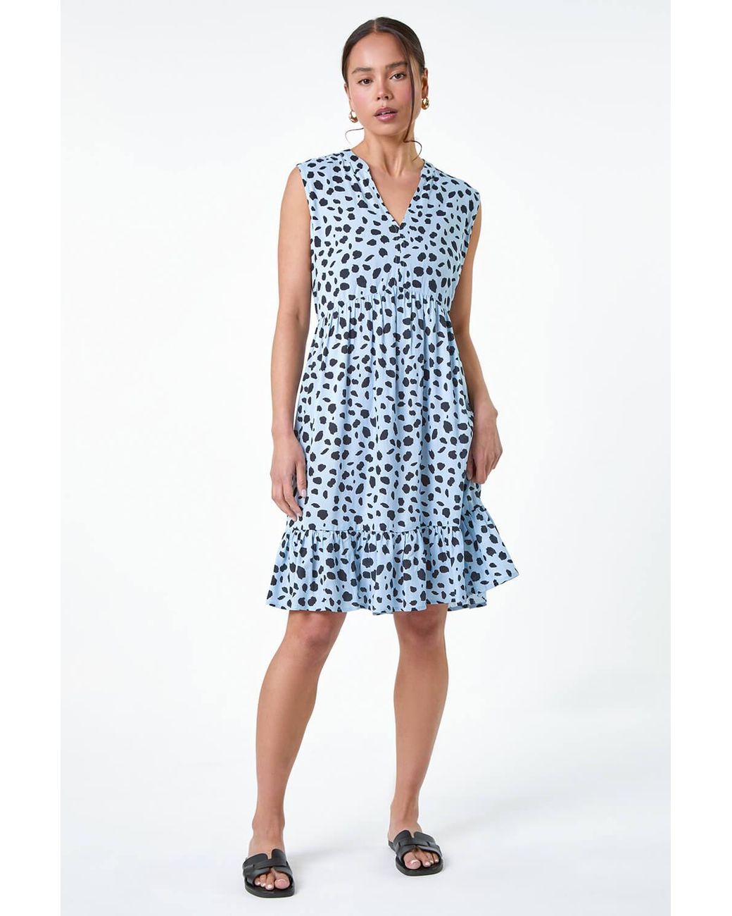 Roman Petite Blue Spot Print Tiered Tunic Dress