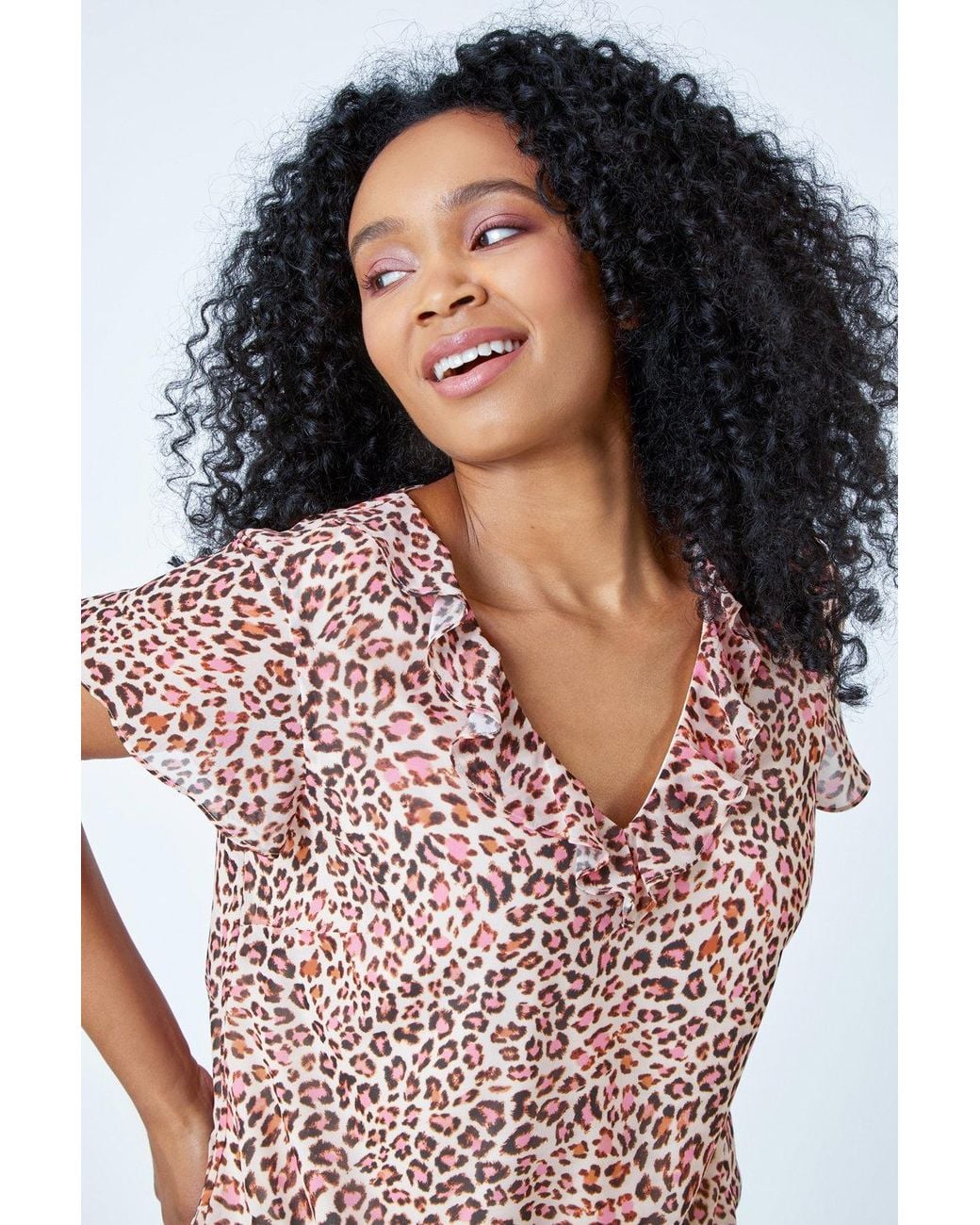 Roman Petite Blue Animal Print Frill Top