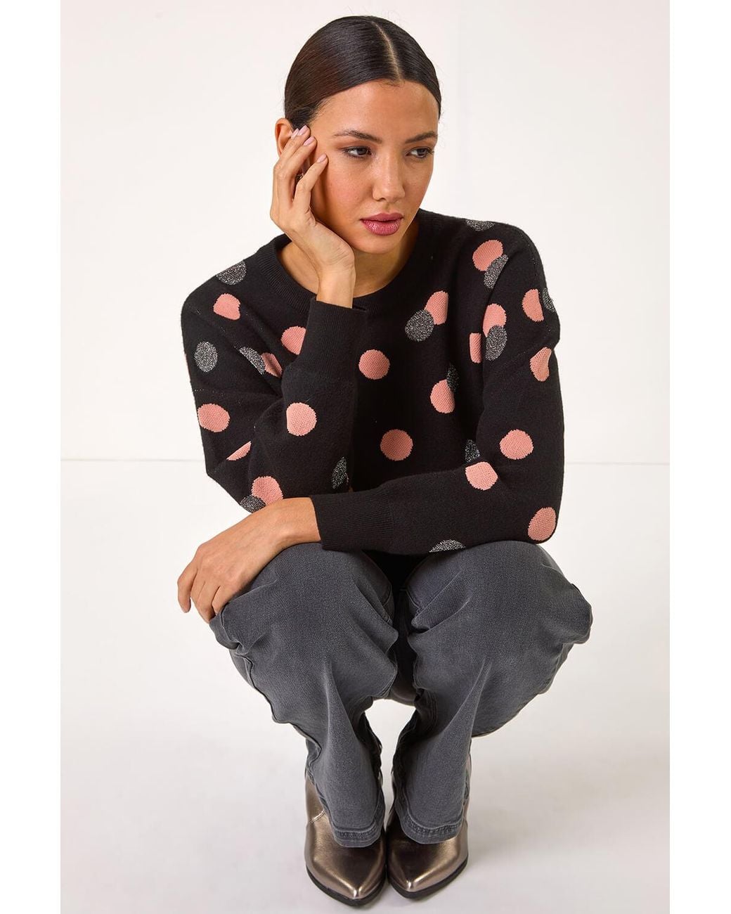 Roman Black Spot Print Knitted Jumper
